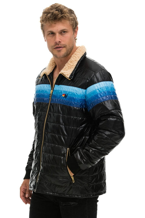 Classic 4 STRIPE JACKET - GLOSSY BLACK BLUE