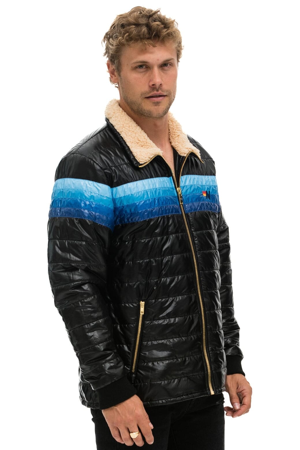Classic 4 STRIPE JACKET - GLOSSY BLACK BLUE