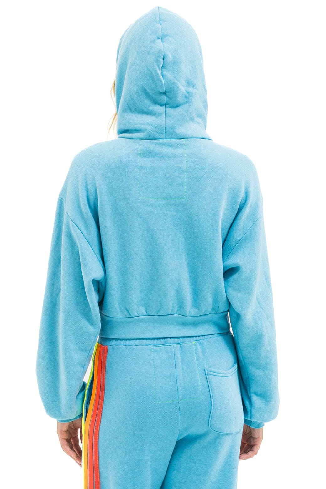 Classic 5 STRIPE CROPPED ZIP HOODIE RELAXED - AQUA WHITE NEON