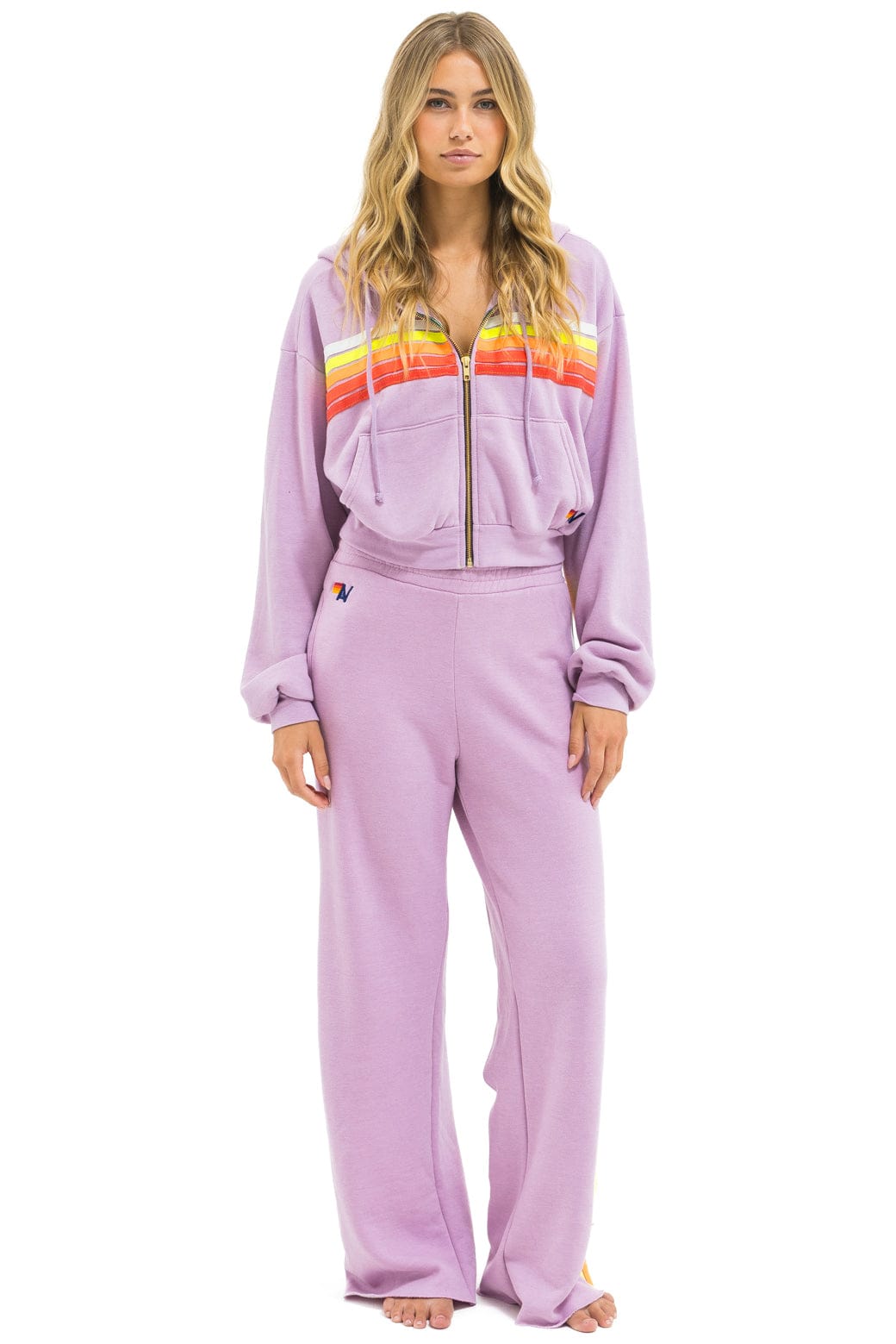 Classic 5 STRIPE WIDE LEG POCKET SWEATPANTS - MAUVE WHITE NEON