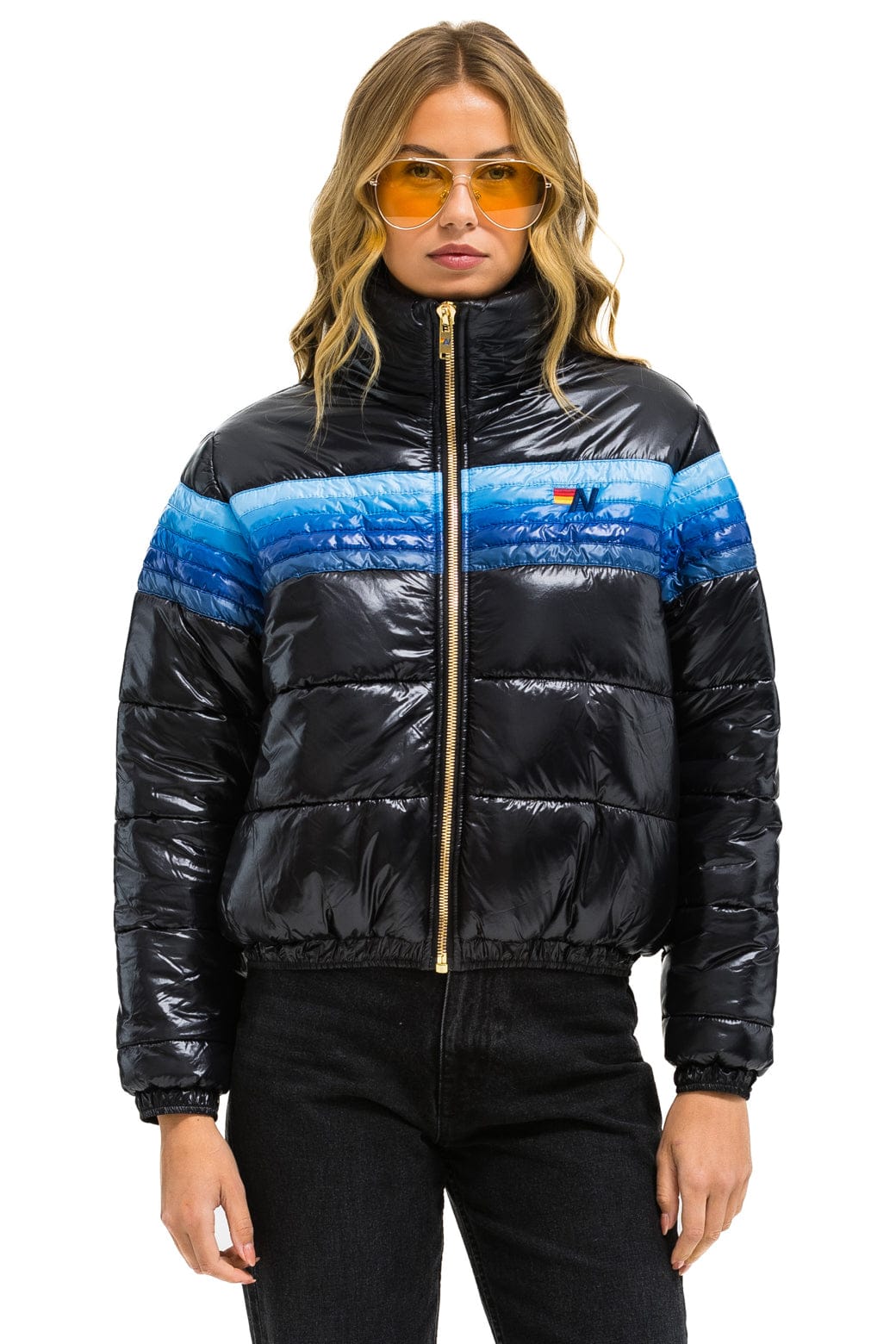 Classic 5 STRIPE APRES JACKET - GLOSSY BLACK BLUE STRIPES