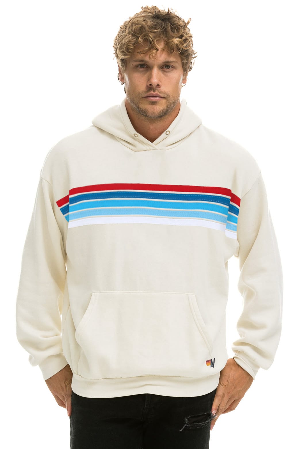 Classic 5 STRIPE AMERICA RELAXED PULLOVER HOODIE - VINTAGE WHITE USA