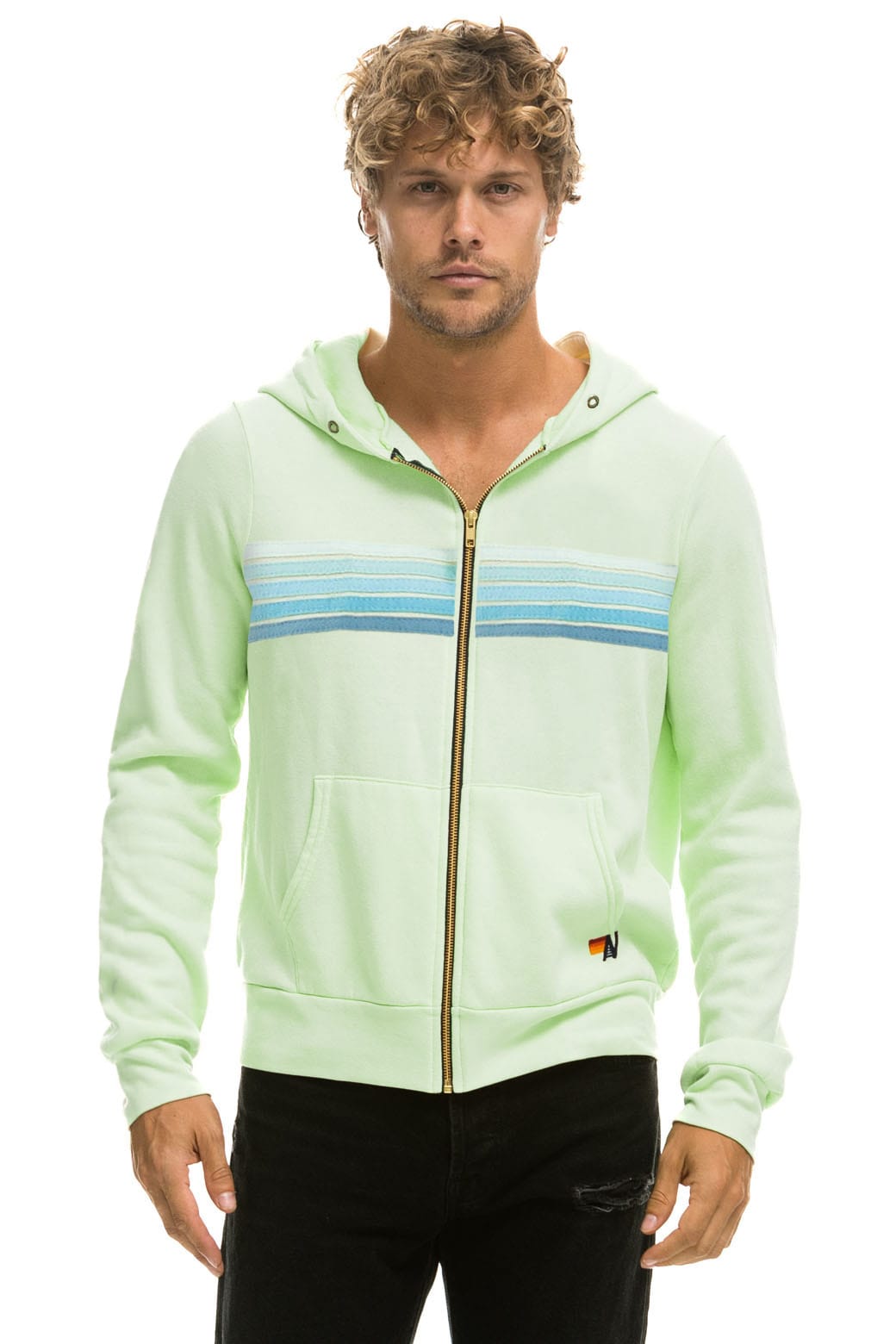 Classic 5 STRIPE HOODIE - LIME CREAM SEAFOAM