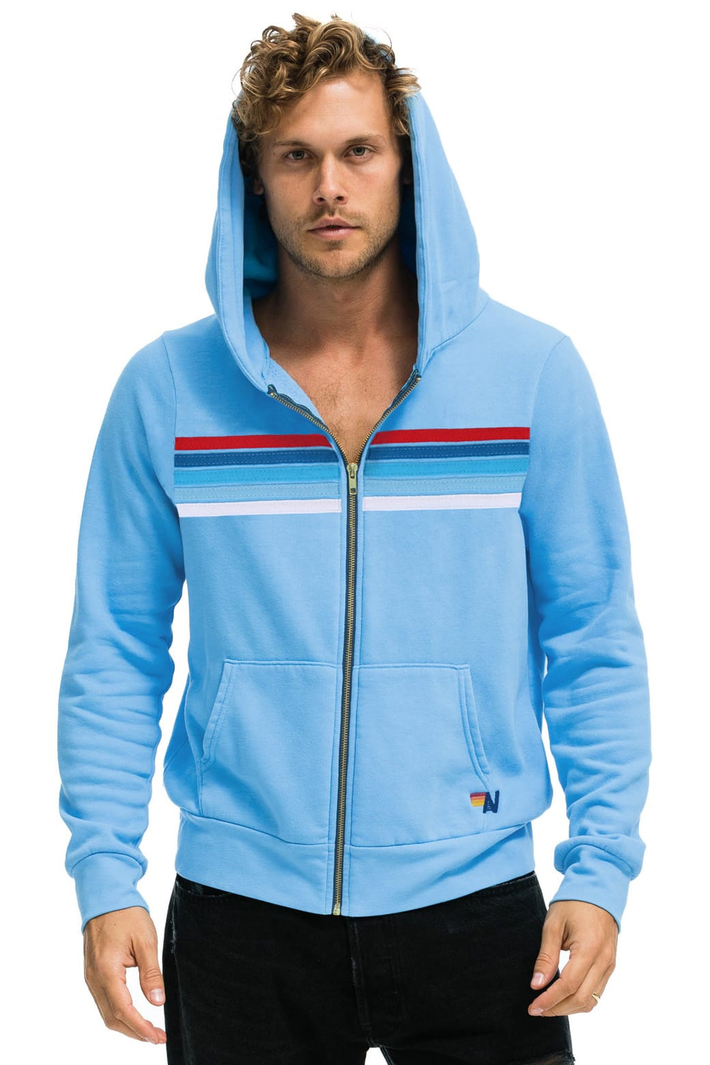 Classic 5 STRIPE AMERICA ZIP HOODIE - SKY USA