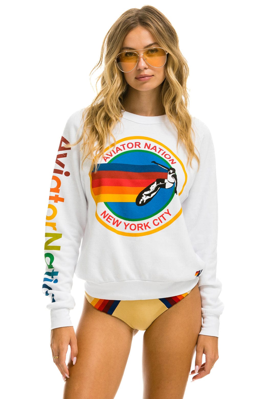 Classic AVIATOR NATION NEW YORK CITY CREW SWEATSHIRT - WHITE