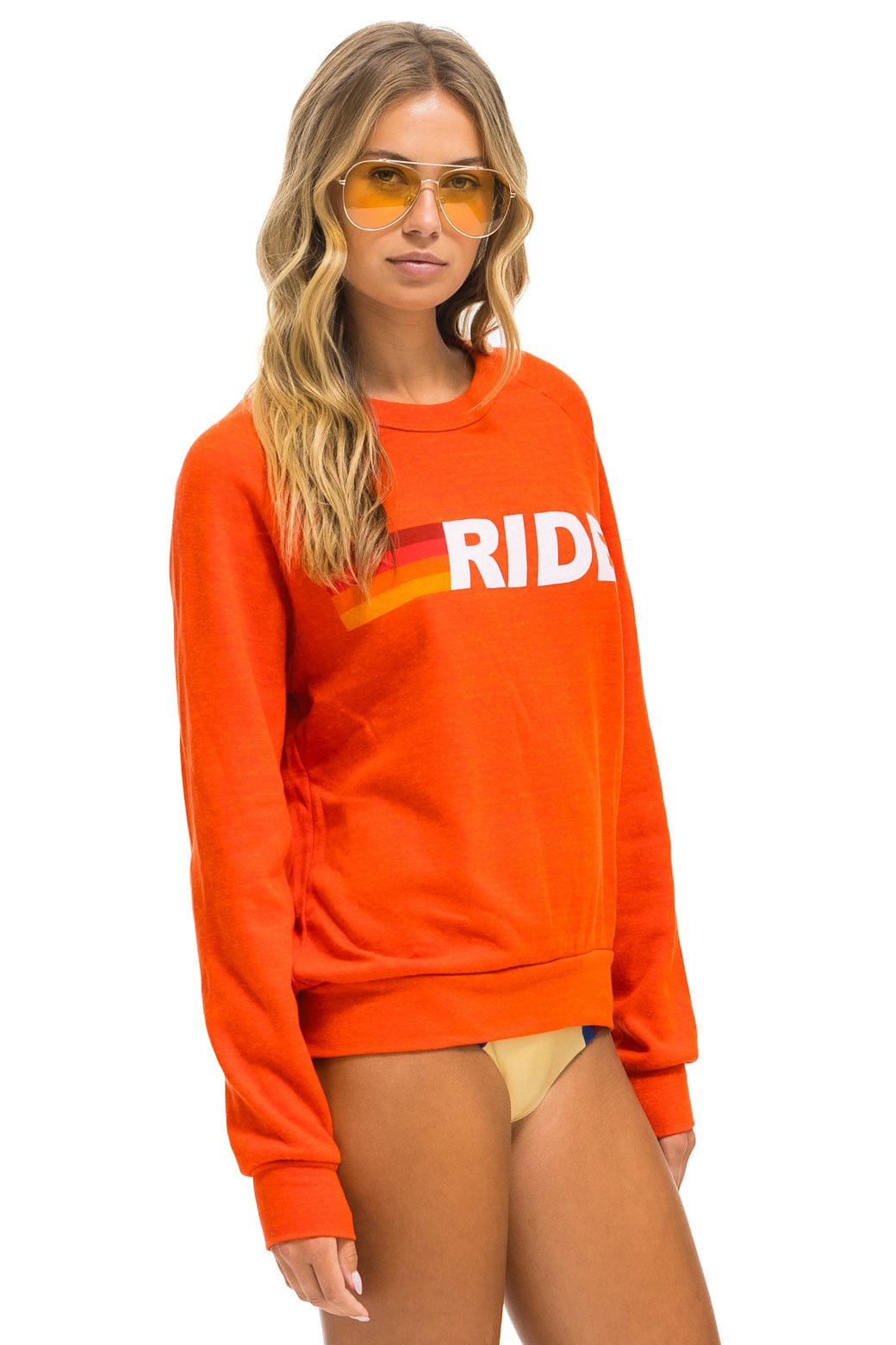 Retro RIDE LOGO WHITE CREW SWEATSHIRT - ORANGE