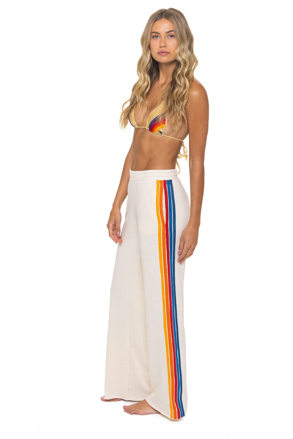 Classic 5 STRIPE WIDE LEG POCKET SWEATPANTS - VINTAGE WHITE