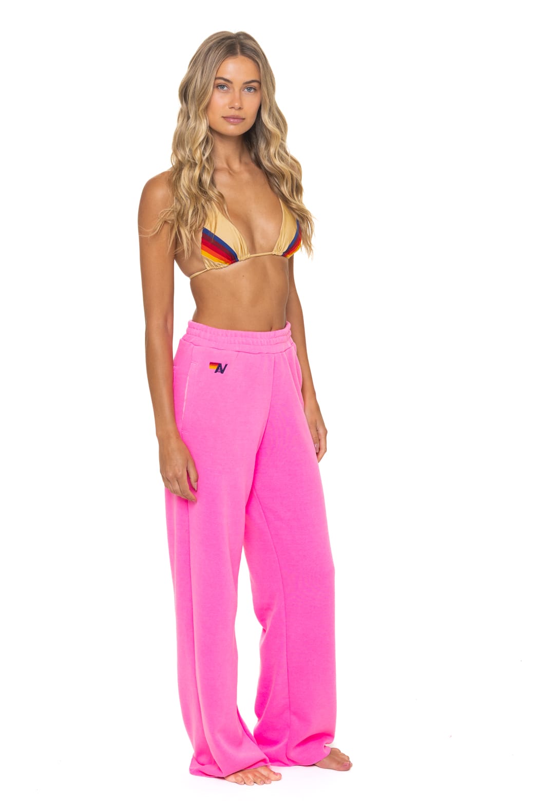 Classic 5 STRIPE WIDE LEG POCKET SWEATPANTS - NEON PINK