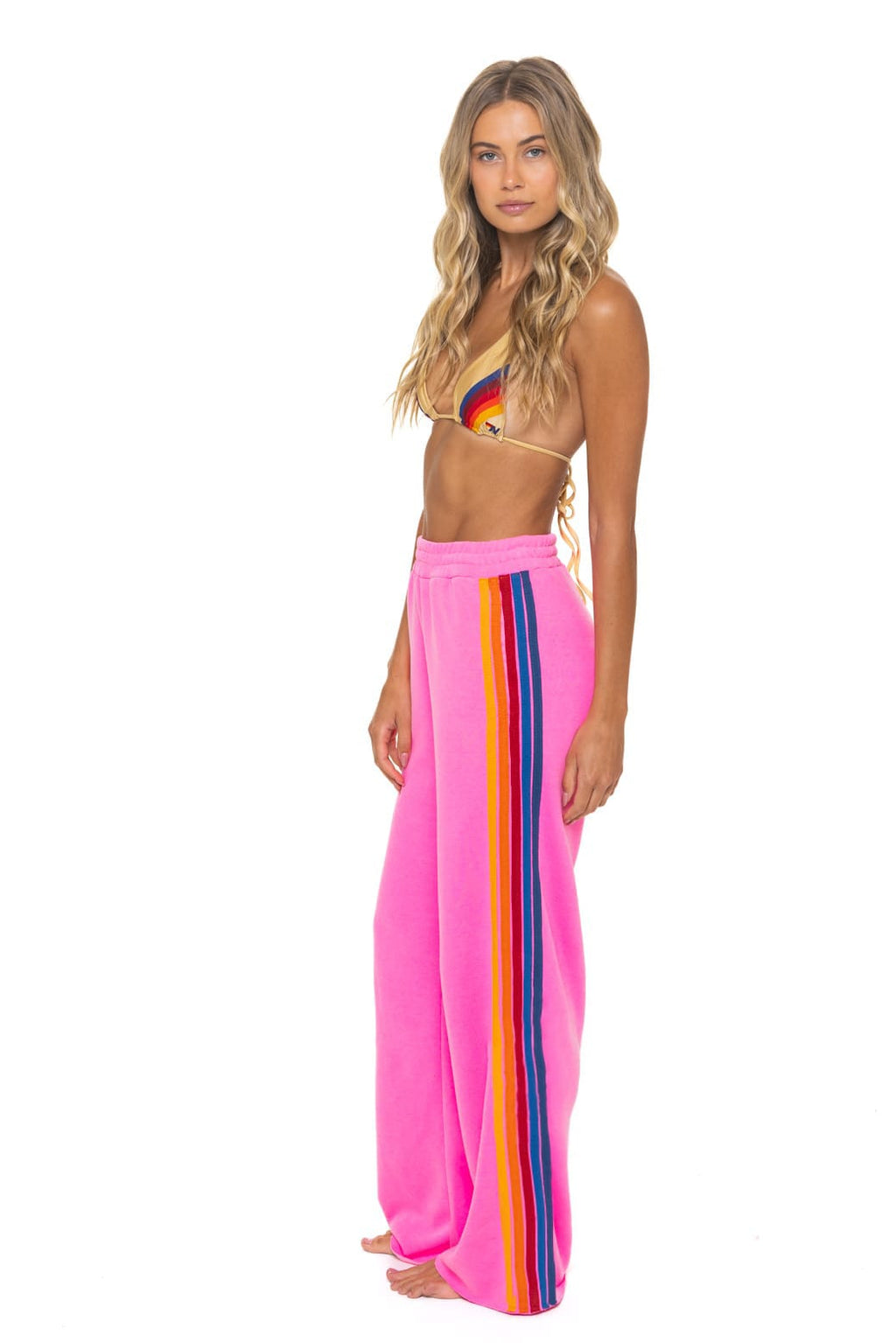Classic 5 STRIPE WIDE LEG POCKET SWEATPANTS - NEON PINK