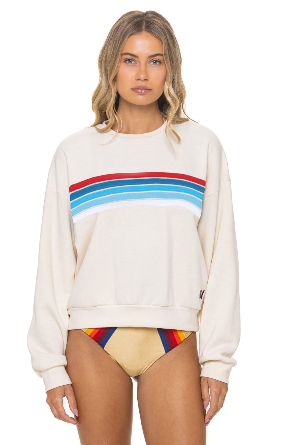 Classic 5 STRIPE AMERICA RELAXED CREW SWEATSHIRT - VINTAGE WHITE USA
