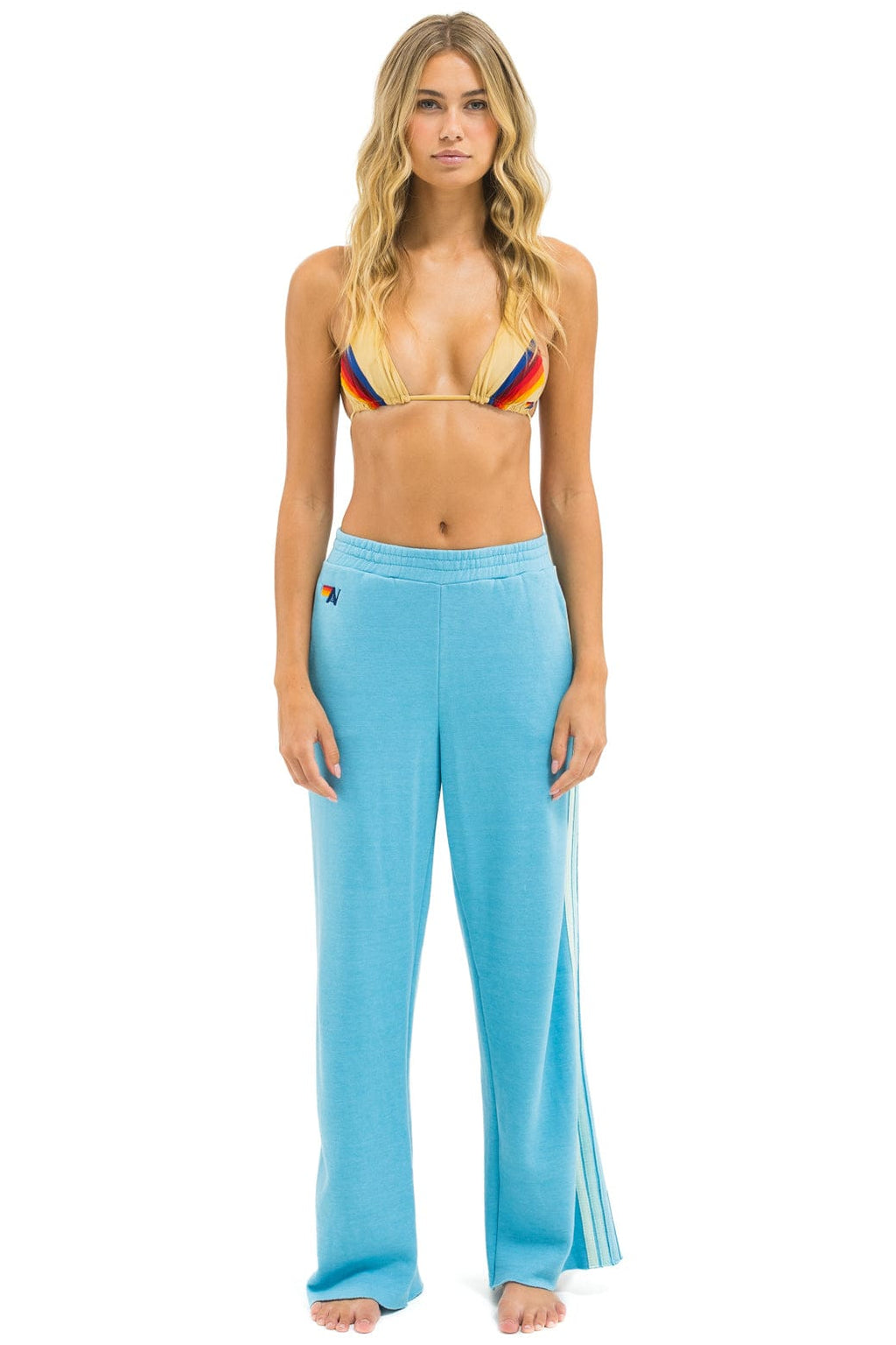 Classic 5 STRIPE WIDE LEG POCKET SWEATPANTS - AQUA AQUA