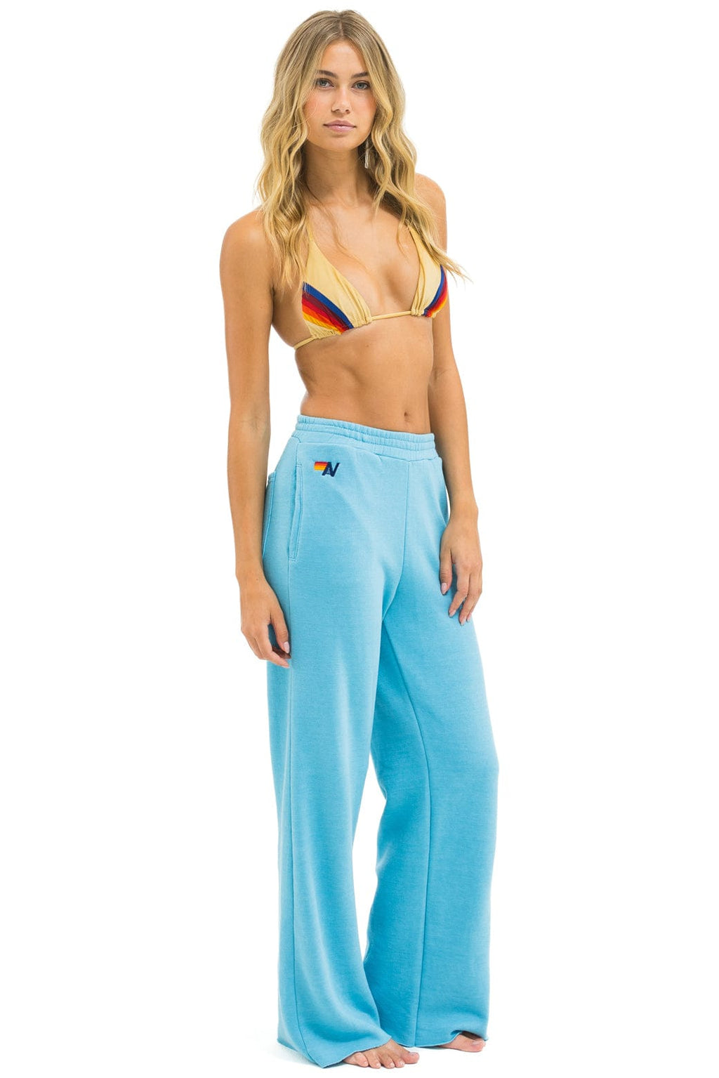 Classic 5 STRIPE WIDE LEG POCKET SWEATPANTS - AQUA AQUA