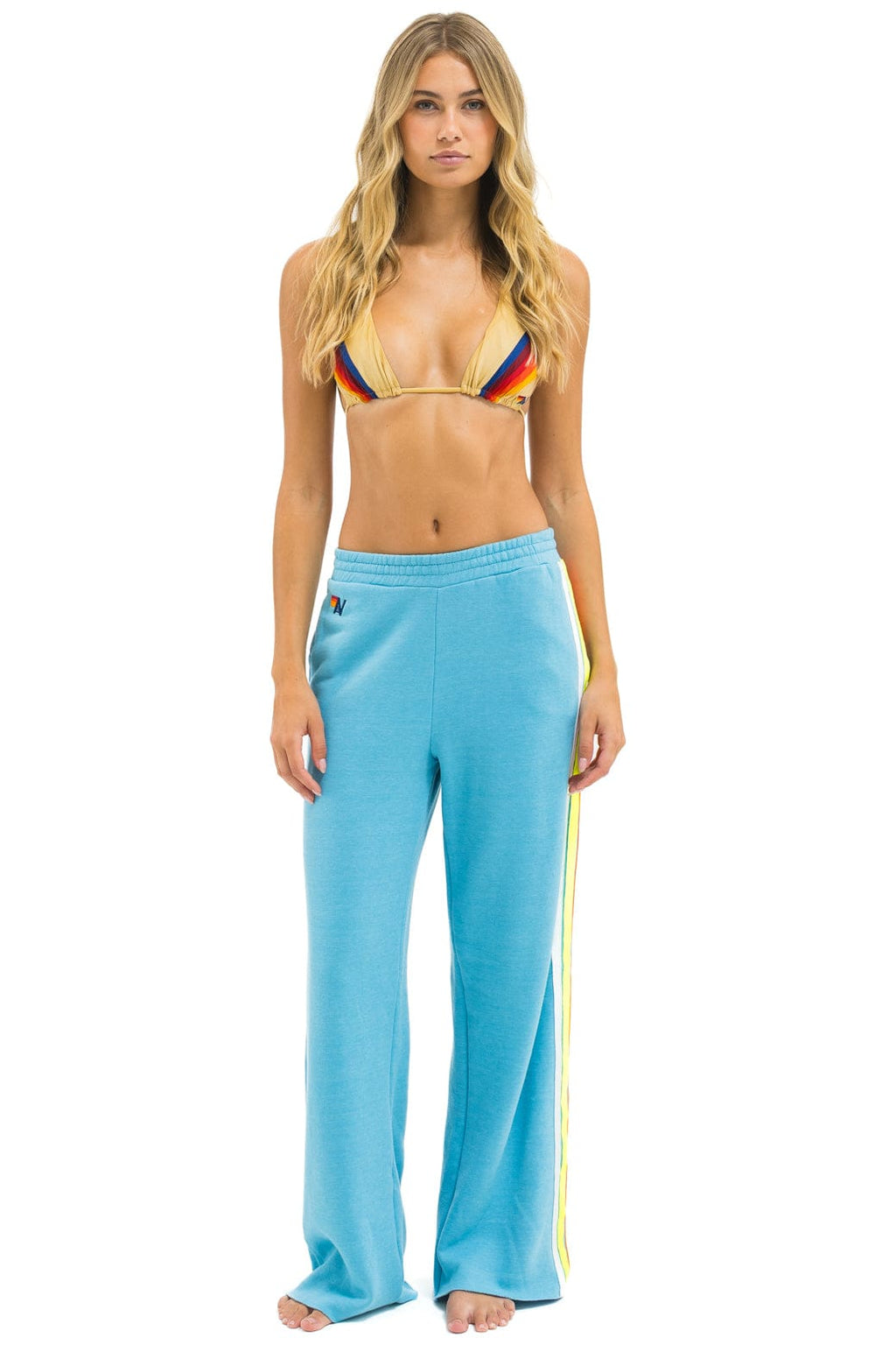 Classic 5 STRIPE WIDE LEG POCKET SWEATPANTS - AQUA WHITE NEON