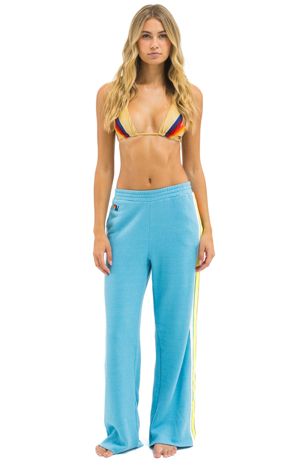 Classic 5 STRIPE WIDE LEG POCKET SWEATPANTS - AQUA WHITE NEON