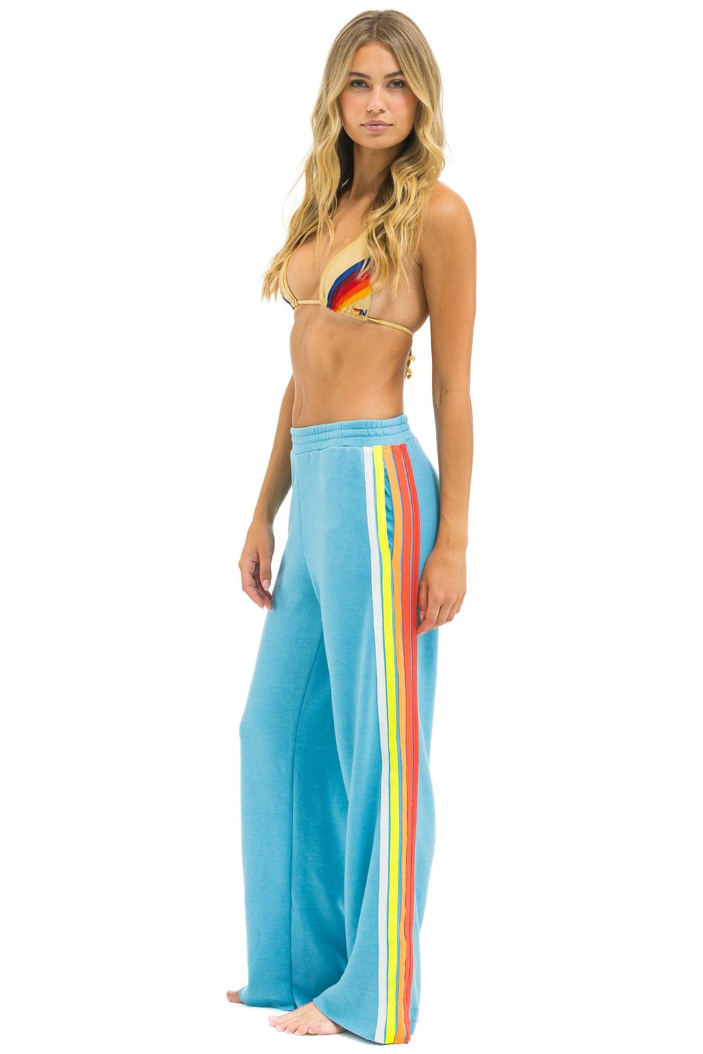 Classic 5 STRIPE WIDE LEG POCKET SWEATPANTS - AQUA WHITE NEON