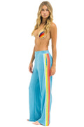 Classic 5 STRIPE WIDE LEG POCKET SWEATPANTS - AQUA WHITE NEON