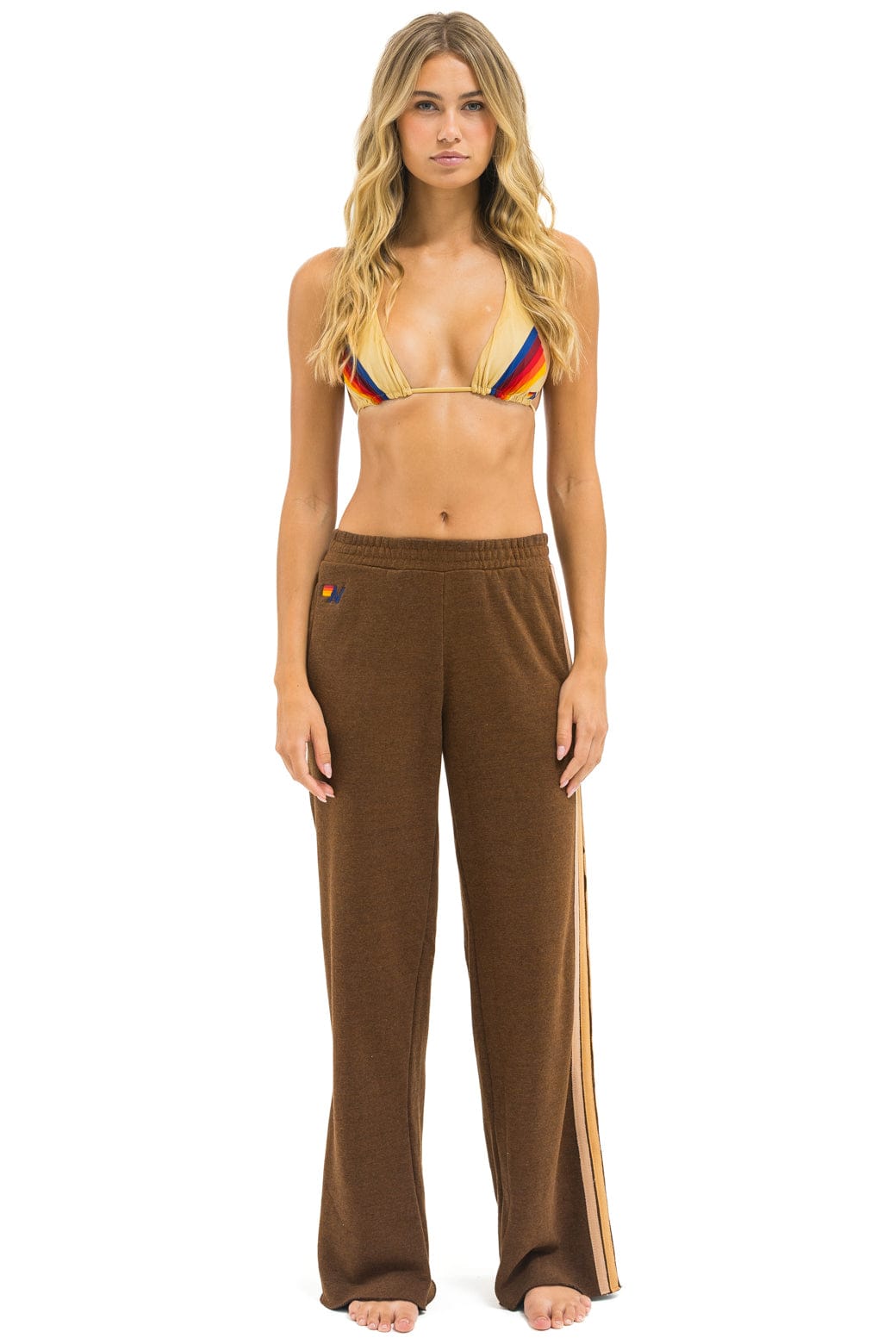 Classic 5 STRIPE WIDE LEG POCKET SWEATPANTS - CHOCOLATE ESPRESSO