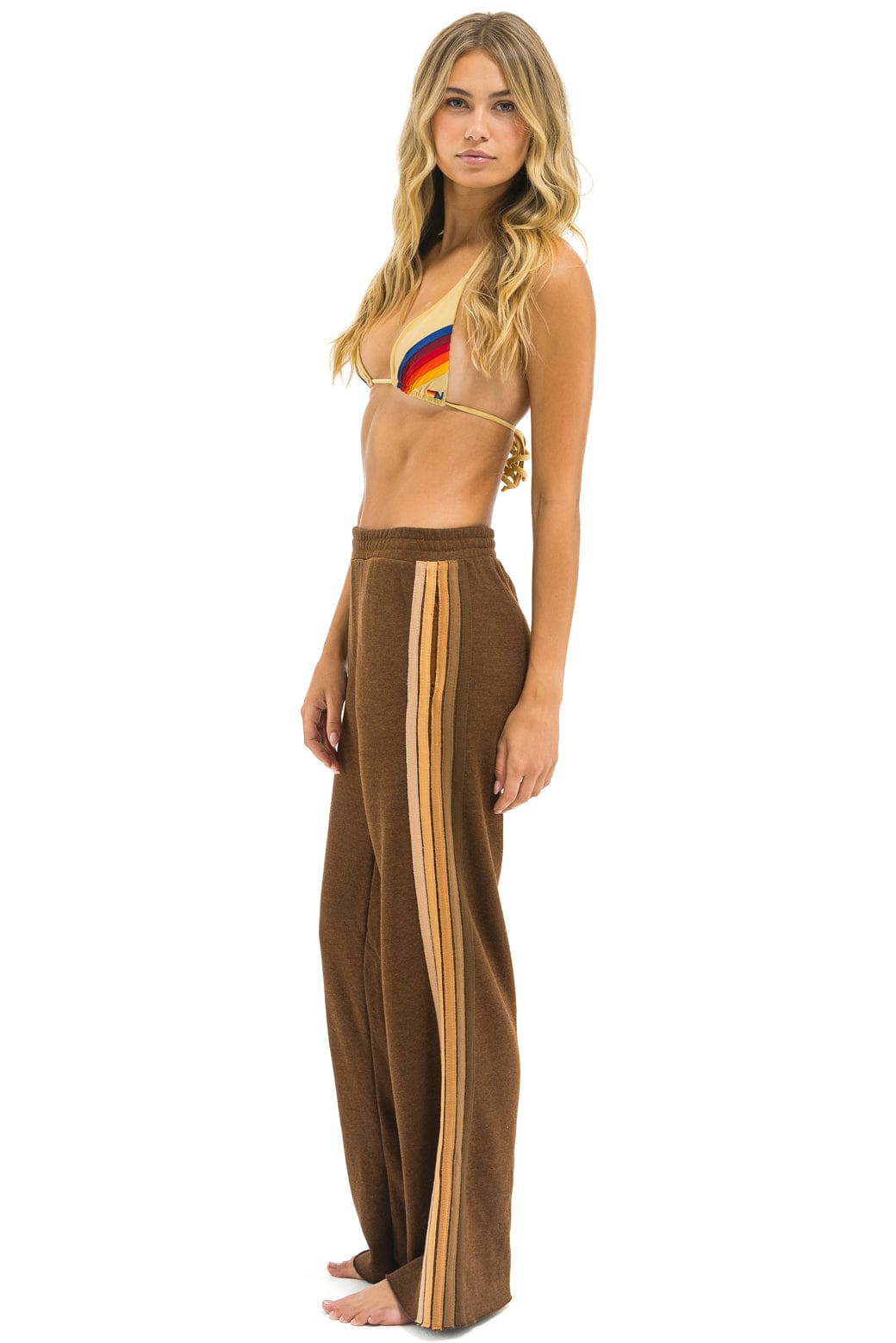 Classic 5 STRIPE WIDE LEG POCKET SWEATPANTS - CHOCOLATE ESPRESSO