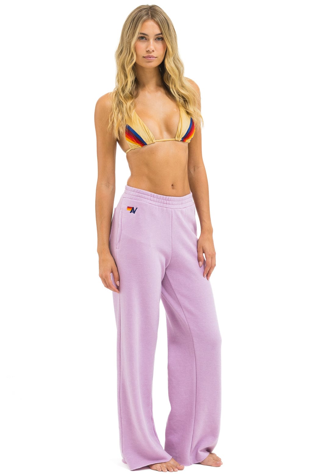 Classic 5 STRIPE WIDE LEG POCKET SWEATPANTS - MAUVE MAGENTA ORANGE