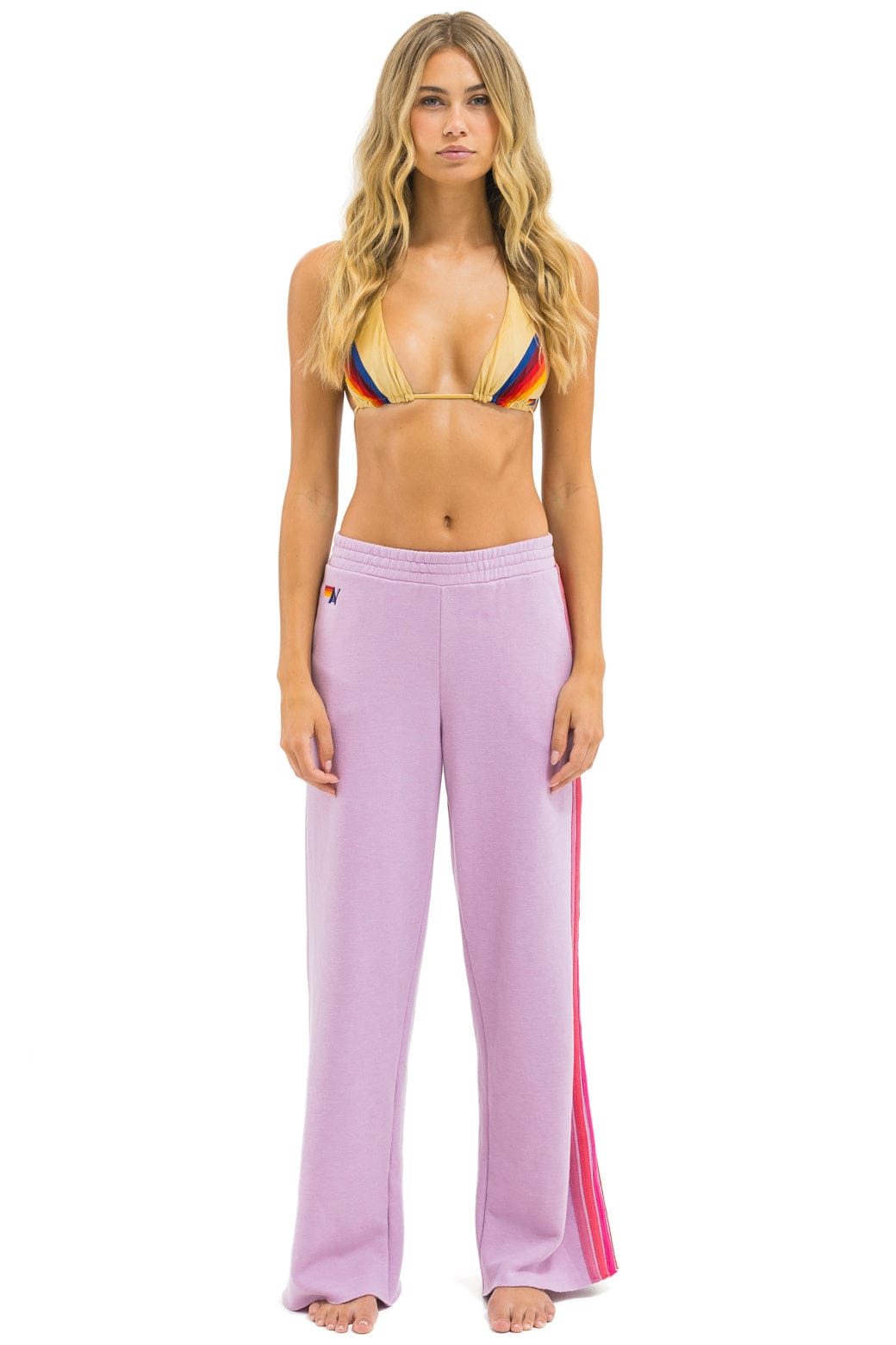 Classic 5 STRIPE WIDE LEG POCKET SWEATPANTS - MAUVE MAGENTA ORANGE
