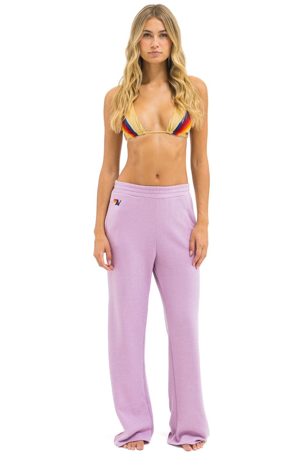 Classic 5 STRIPE WIDE LEG POCKET SWEATPANTS - MAUVE WHITE NEON