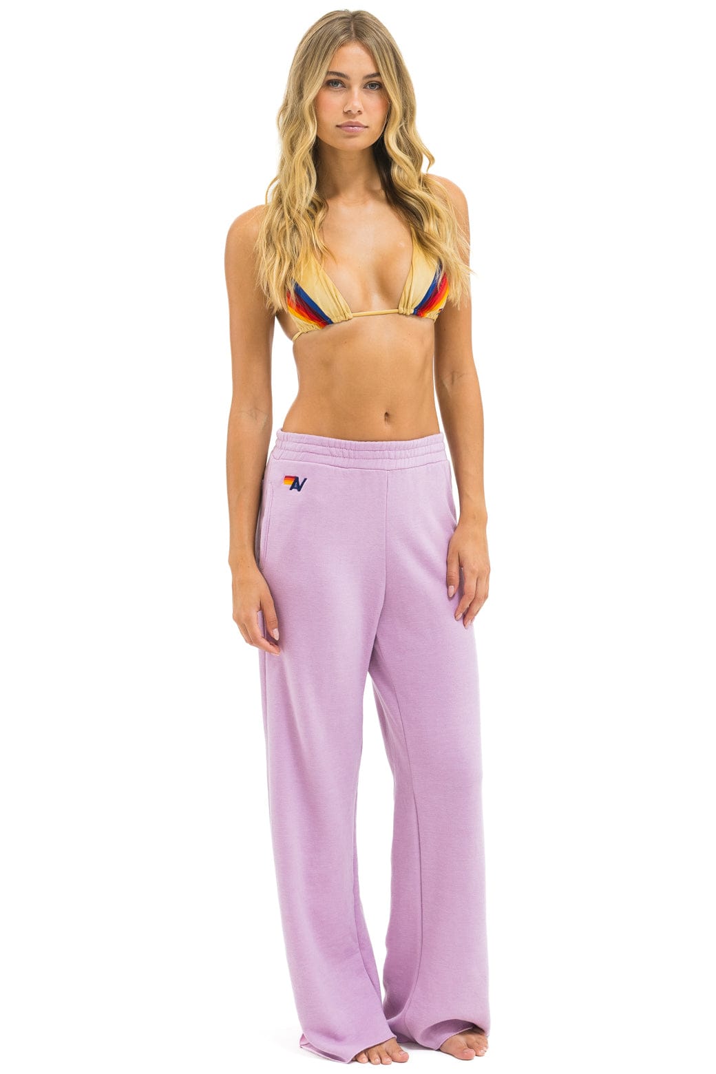 Classic 5 STRIPE WIDE LEG POCKET SWEATPANTS - MAUVE WHITE NEON