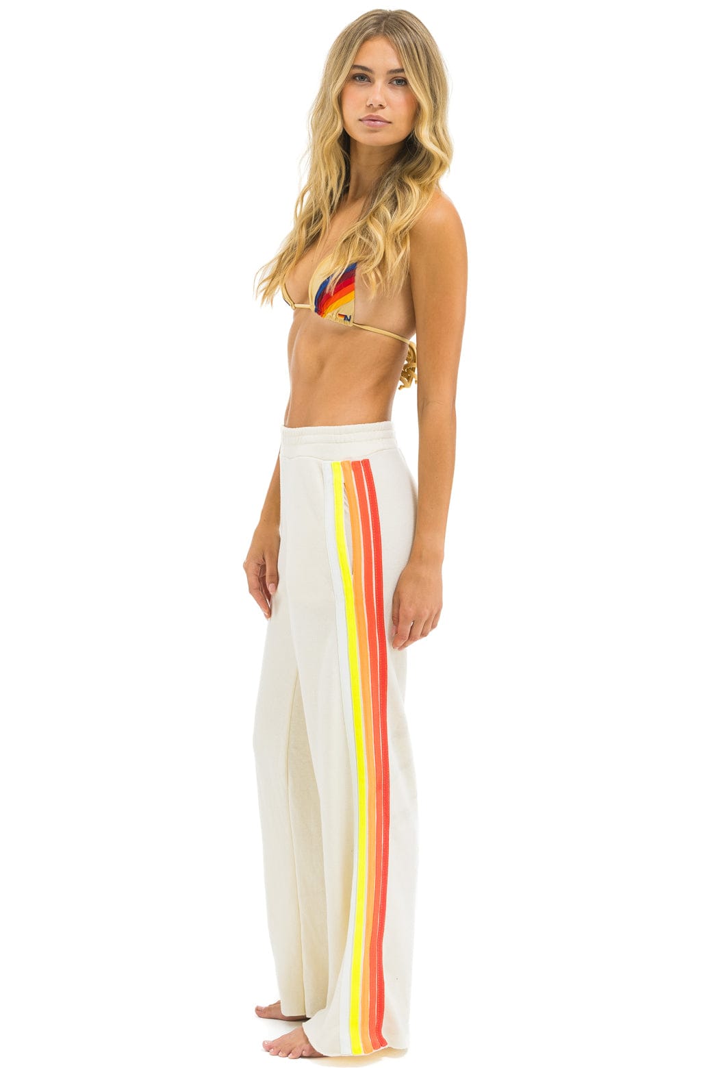 Classic 5 STRIPE WIDE LEG POCKET SWEATPANTS - VINTAGE WHITE WHITE NEON