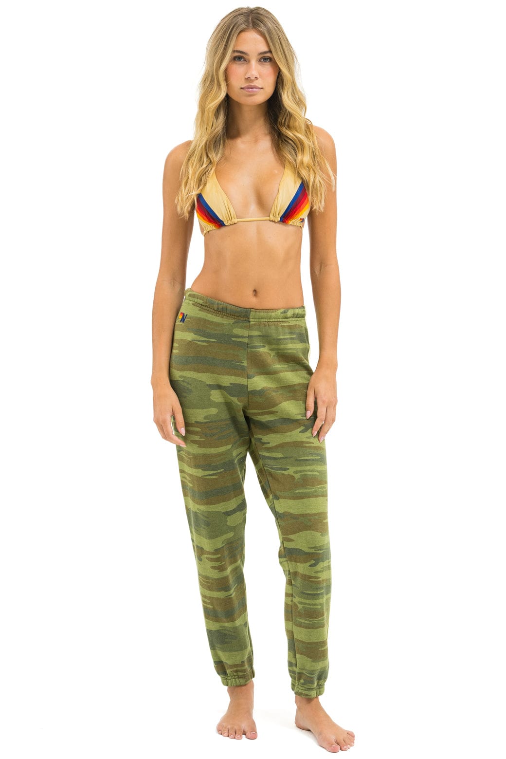 Classic 5 STRIPE SWEATPANTS - CAMO LIME AQUA