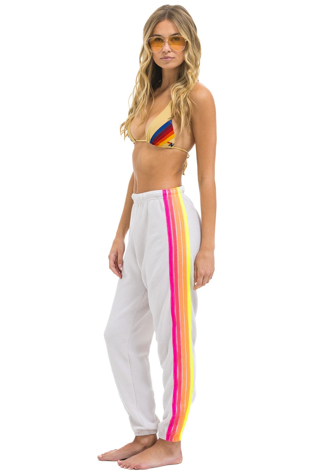 Classic 5 STRIPE SWEATPANTS - DOVE NEON