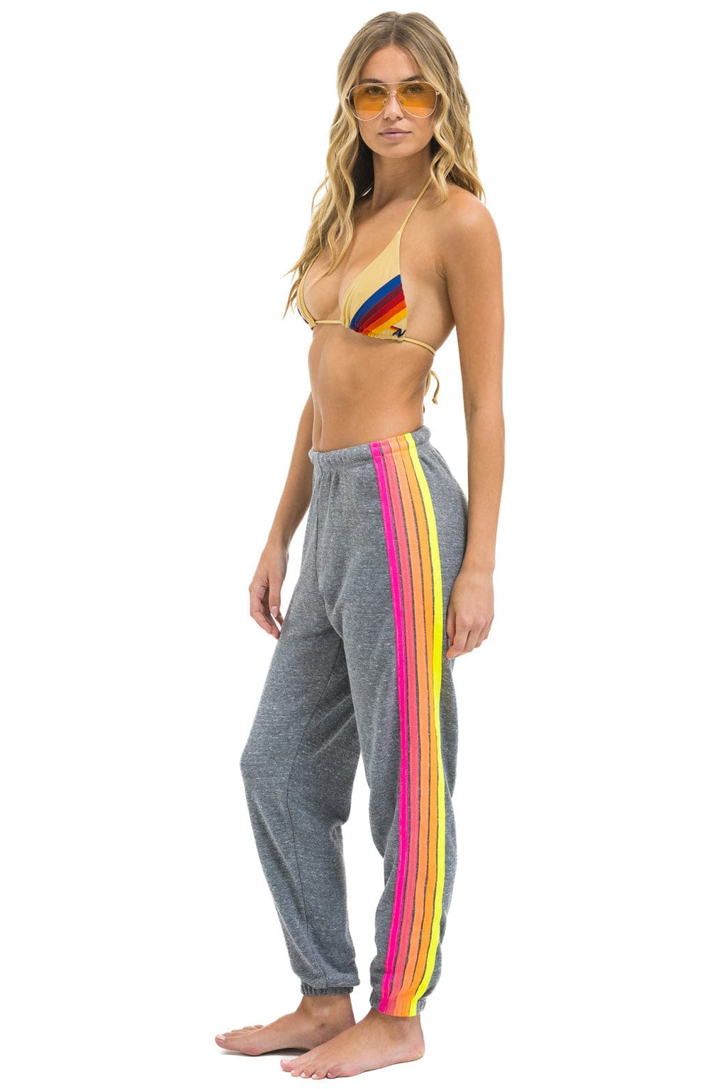 Classic 5 STRIPE SWEATPANTS - HEATHER GREY NEON