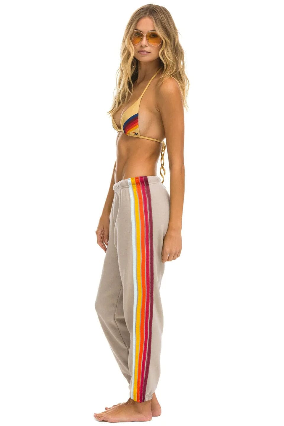 Classic 5 STRIPE SWEATPANTS - SAND RAINBOW WHITE