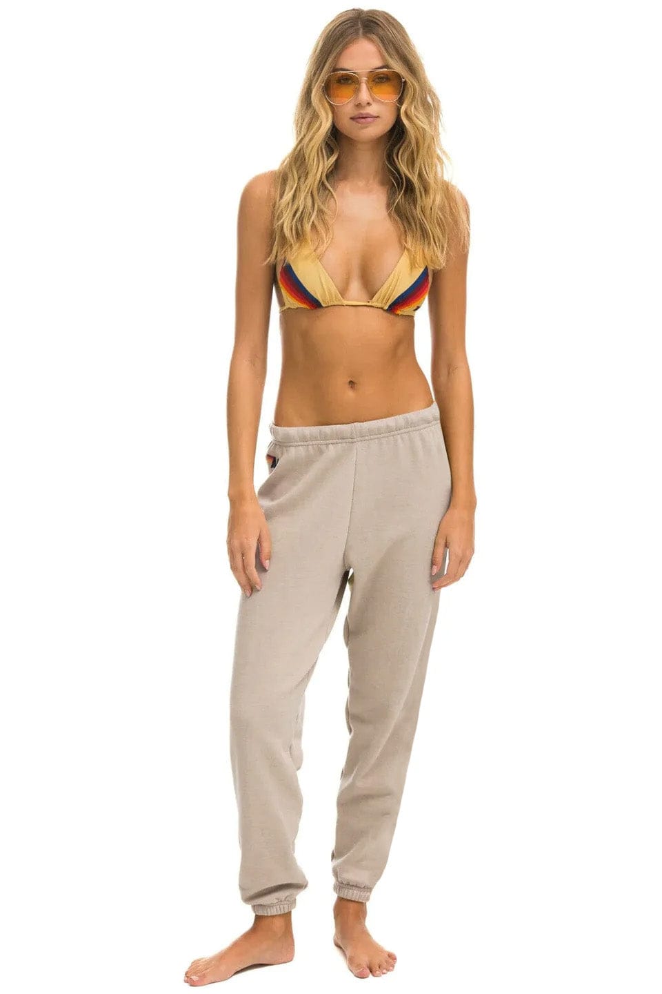 Classic 5 STRIPE SWEATPANTS - SAND RAINBOW WHITE