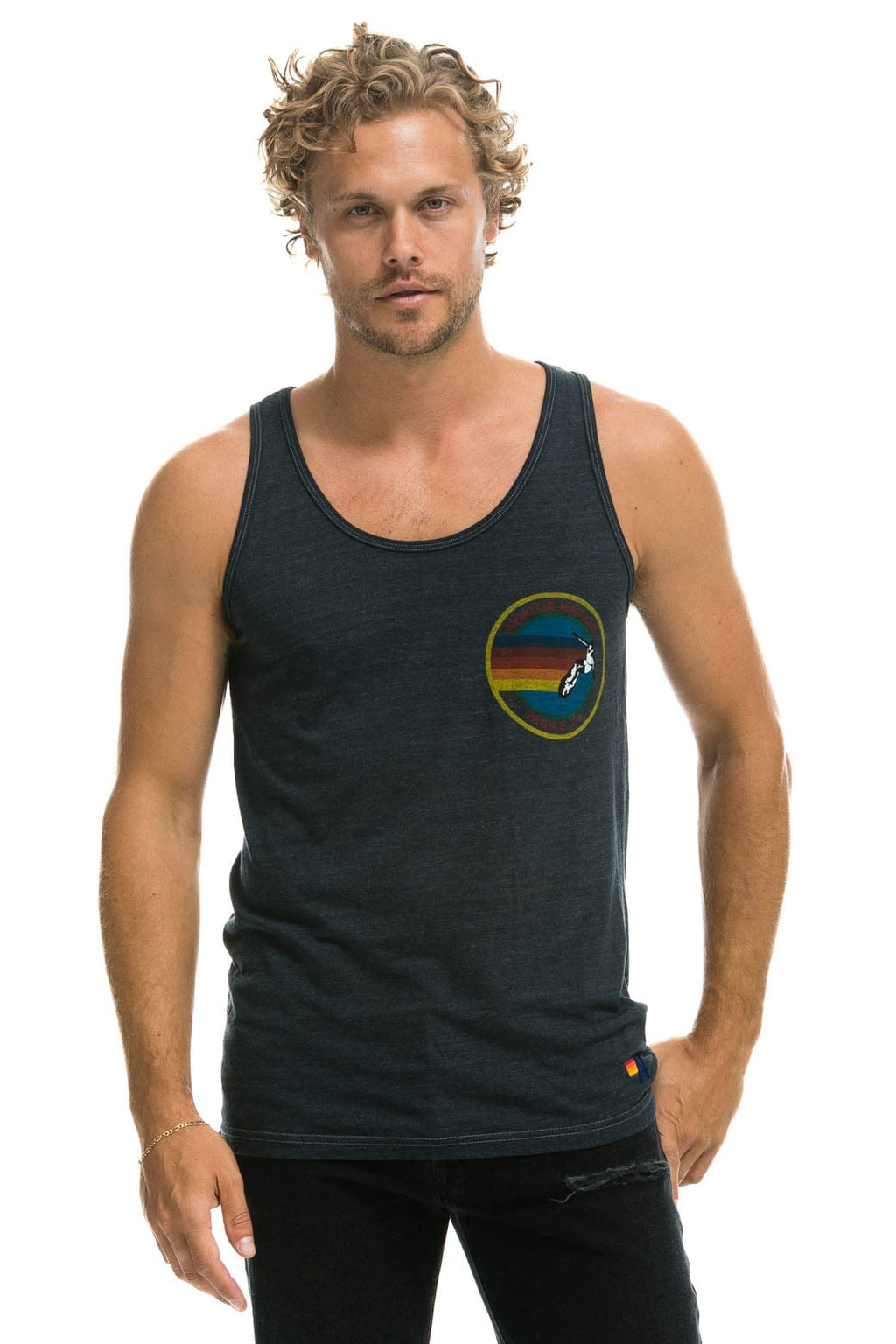 Retro MENS AVIATOR NATION VENICE TANK - CHARCOAL
