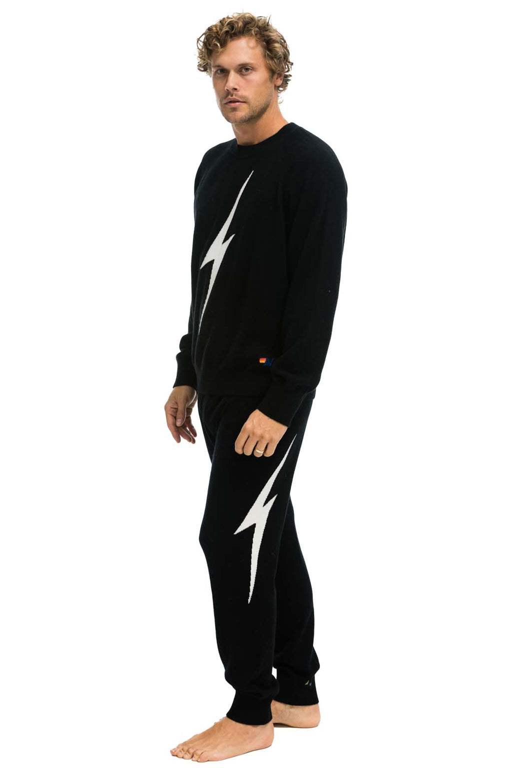 Retro MENS BOLT CASHMERE LIGHT SWEATER PANT - BLACK WHITE BOLT