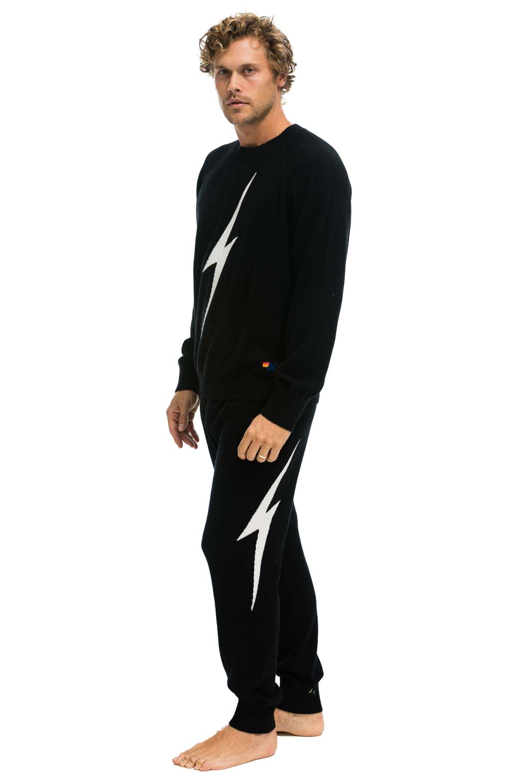 Retro MENS BOLT CASHMERE LIGHT SWEATER PANT - BLACK WHITE BOLT