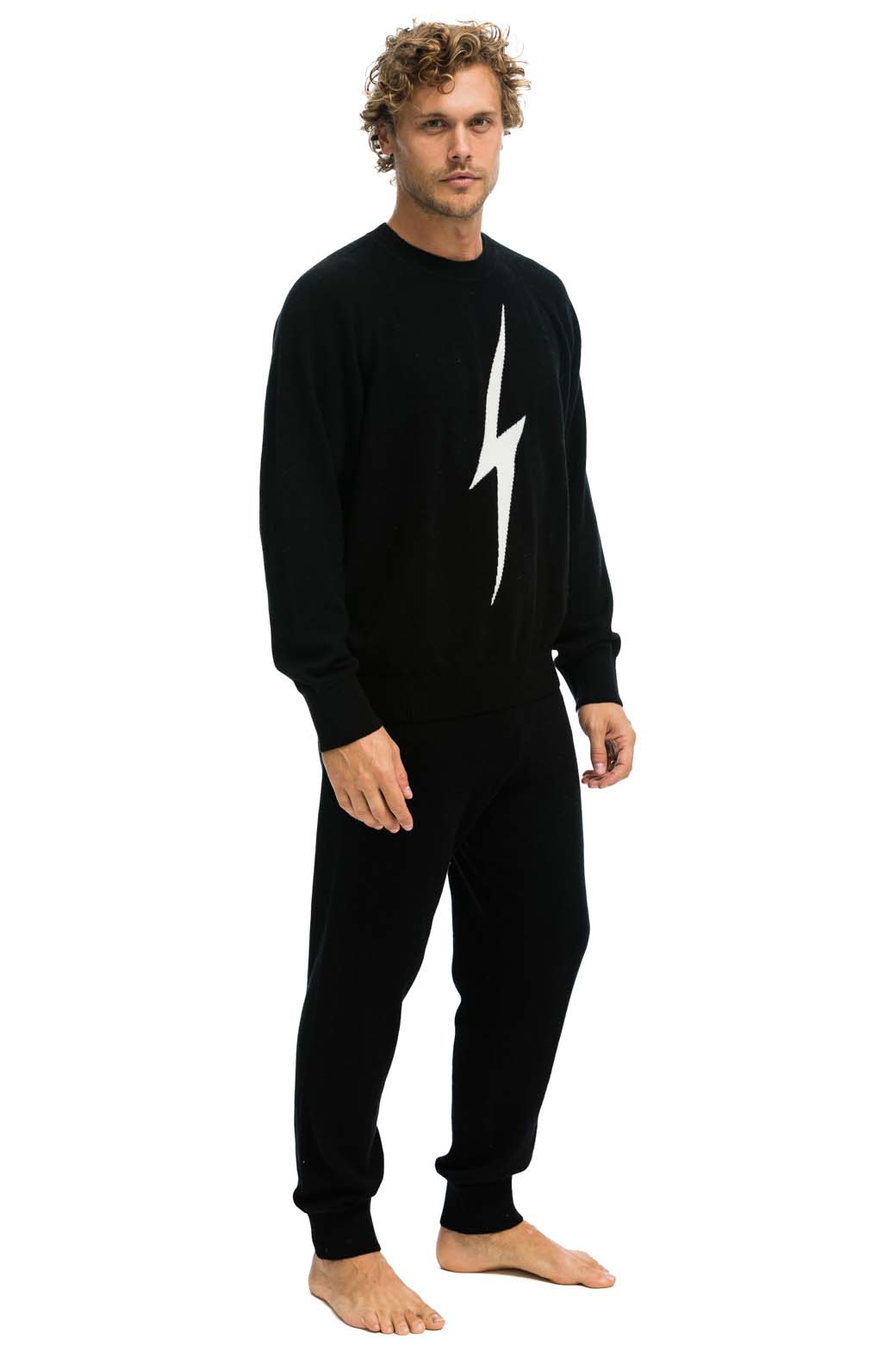 Retro MENS BOLT CASHMERE LIGHT SWEATER PANT - BLACK WHITE BOLT