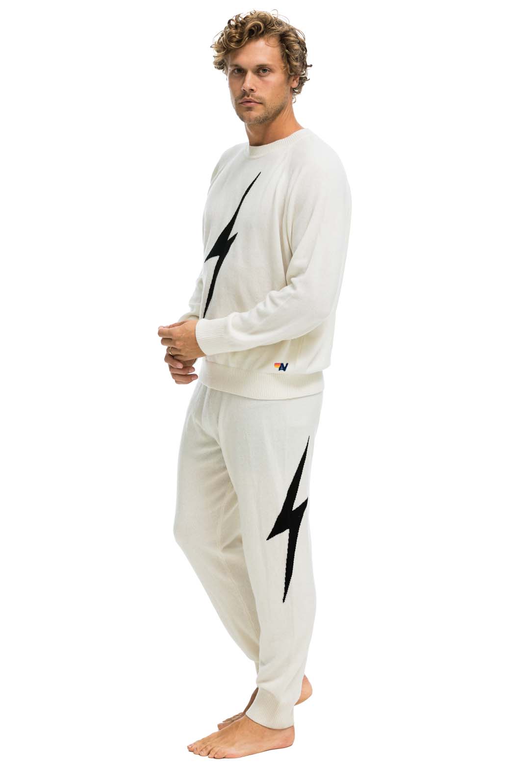 Retro MENS BOLT CASHMERE LIGHT SWEATER PANT - VINTAGE WHITE BLACK BOLT