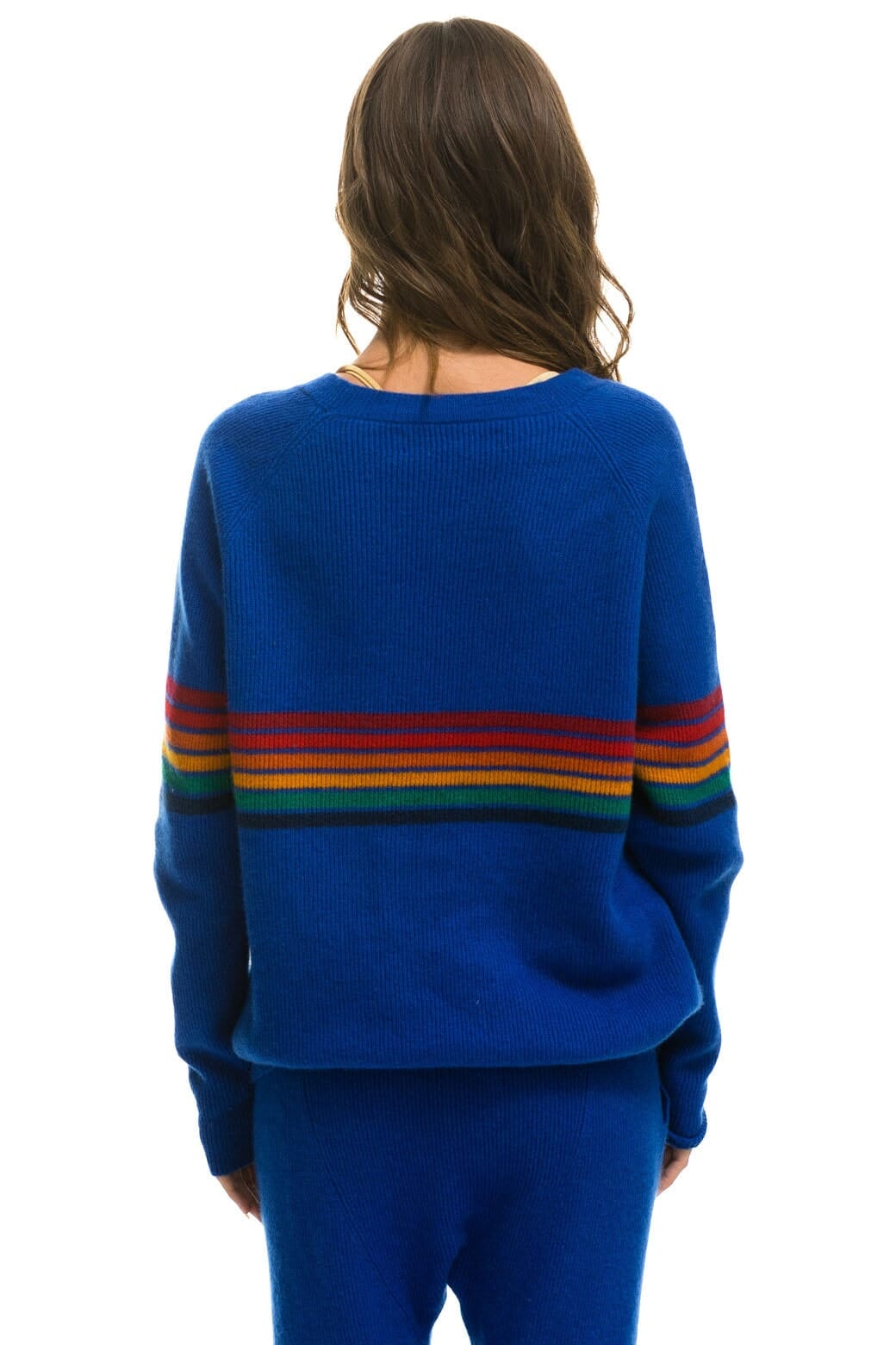 Retro RAINBOW STRIPE 6 UNISEX CASHMERE SWEATER - LAPIS