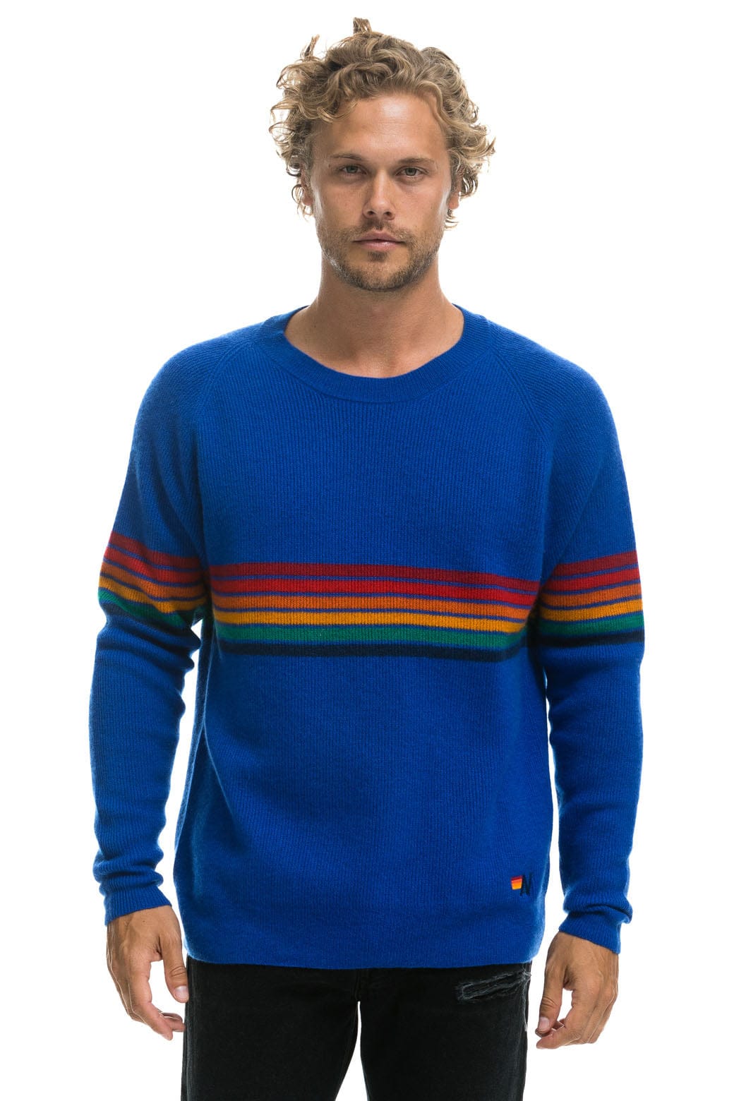 Retro RAINBOW STRIPE 6 UNISEX CASHMERE SWEATER - LAPIS