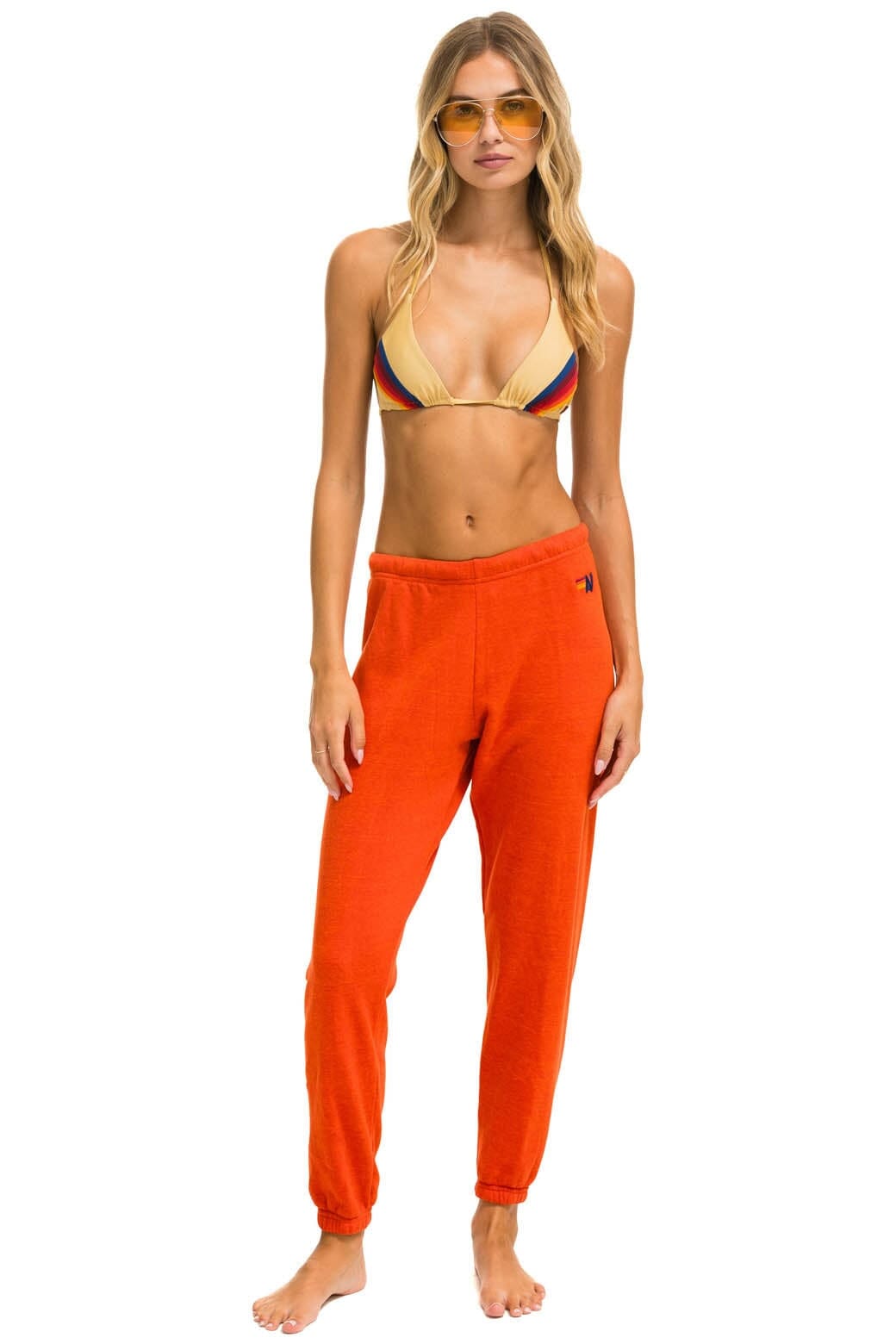 Retro RIDE LOGO WHITE SWEATPANTS - ORANGE