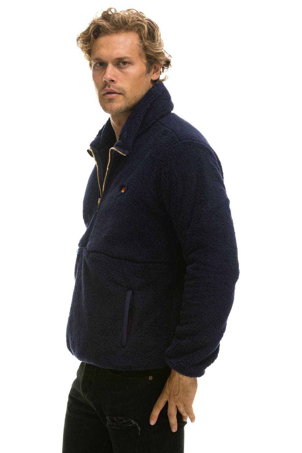Retro TEDDY UNISEX HALF ZIP JACKET - NAVY