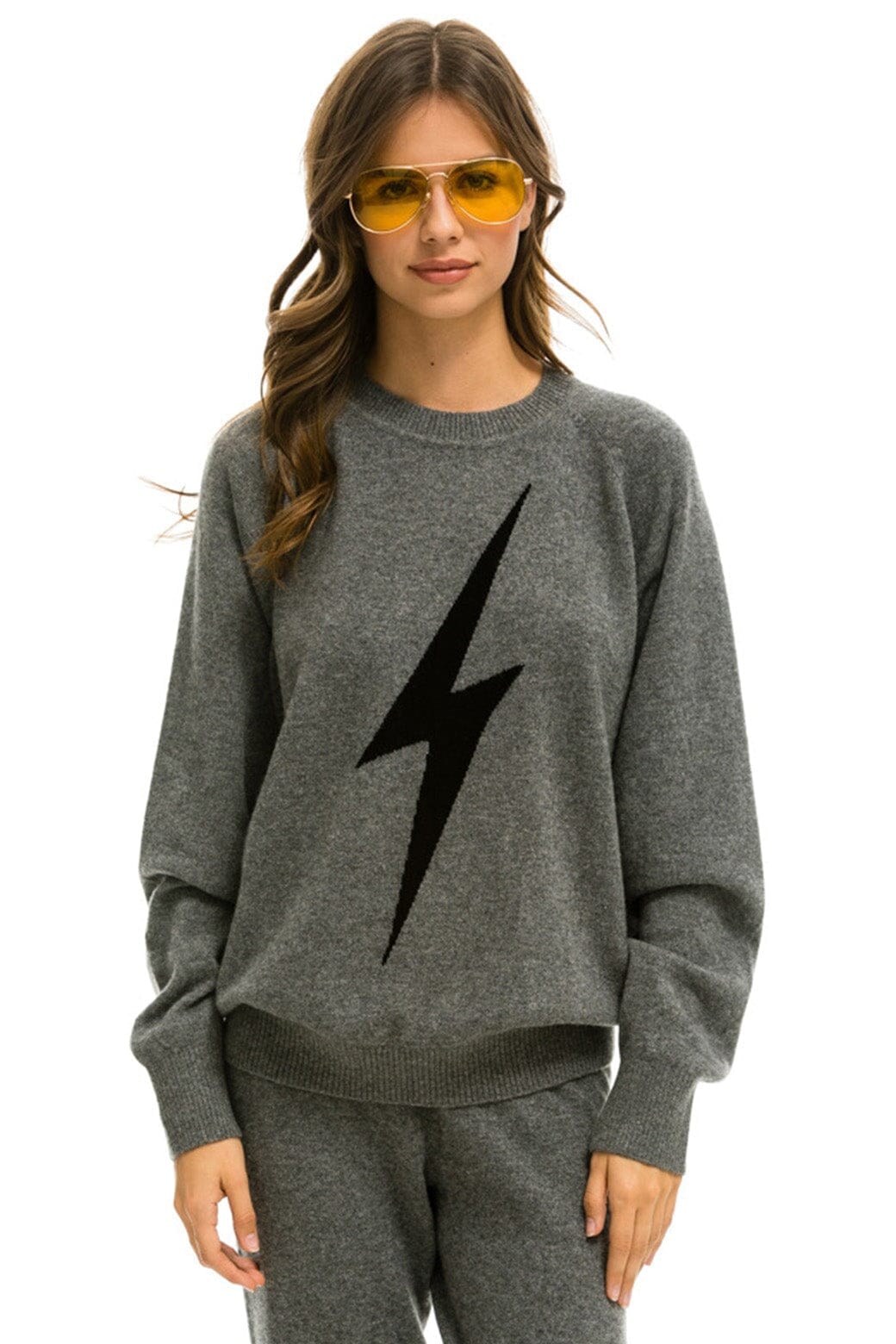 Retro UNISEX BOLT CASHMERE LIGHT SWEATER - DEEP HEATHER BLACK BOLT