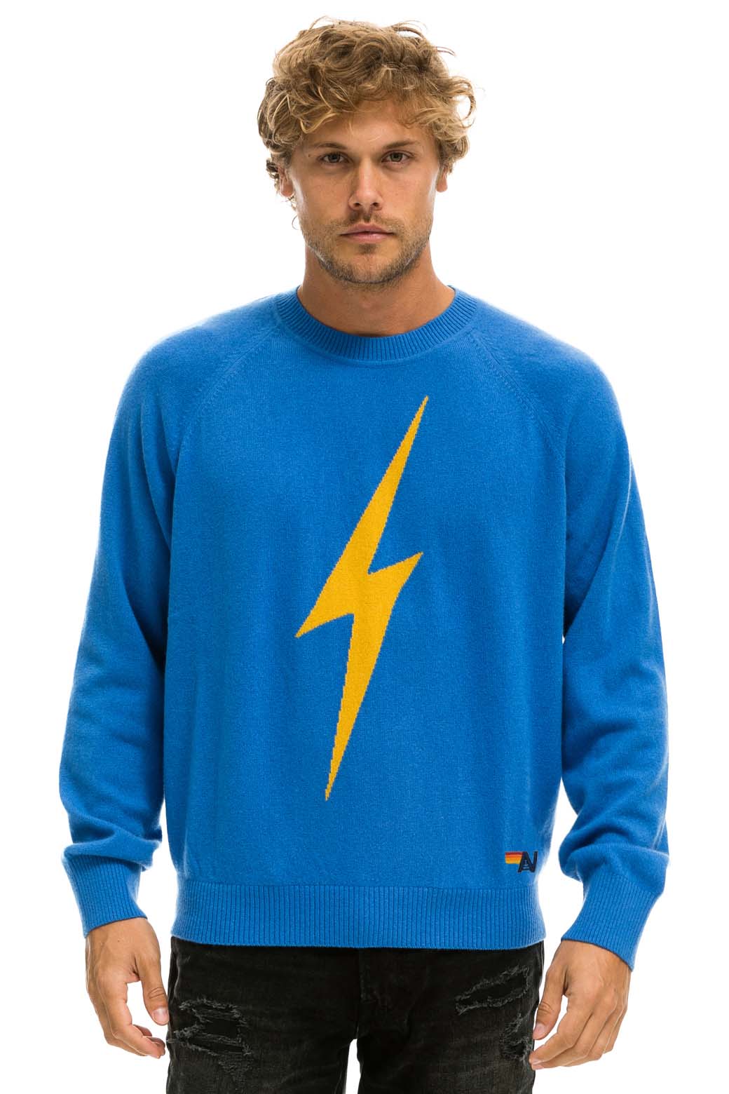Retro UNISEX BOLT CASHMERE LIGHT SWEATER - VINTAGE BLUE BLUE BOLT
