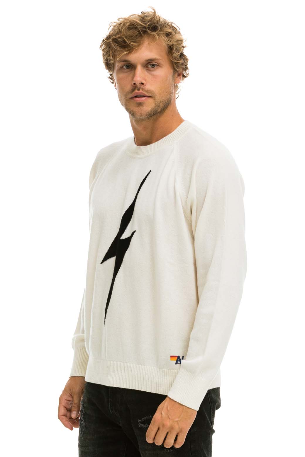 Retro UNISEX BOLT CASHMERE LIGHT SWEATER - VINTAGE WHITE BLACK BOLT