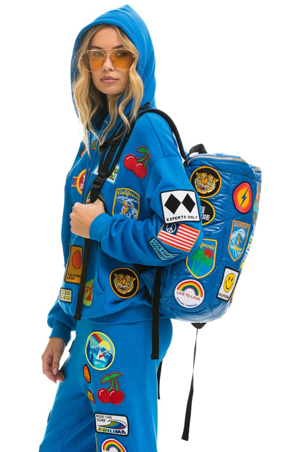 Retro VINTAGE PATCH PUFFER BACKPACK - SNORKEL BLUE GLOSSY